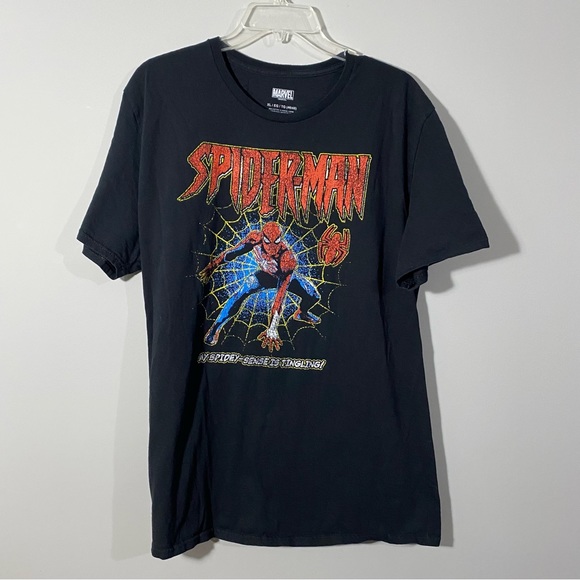 SPIDER-MAN Retro Web Walk Men’s XL Graphic T-Shirt Short Sleeve • Black - Picture 1 of 6